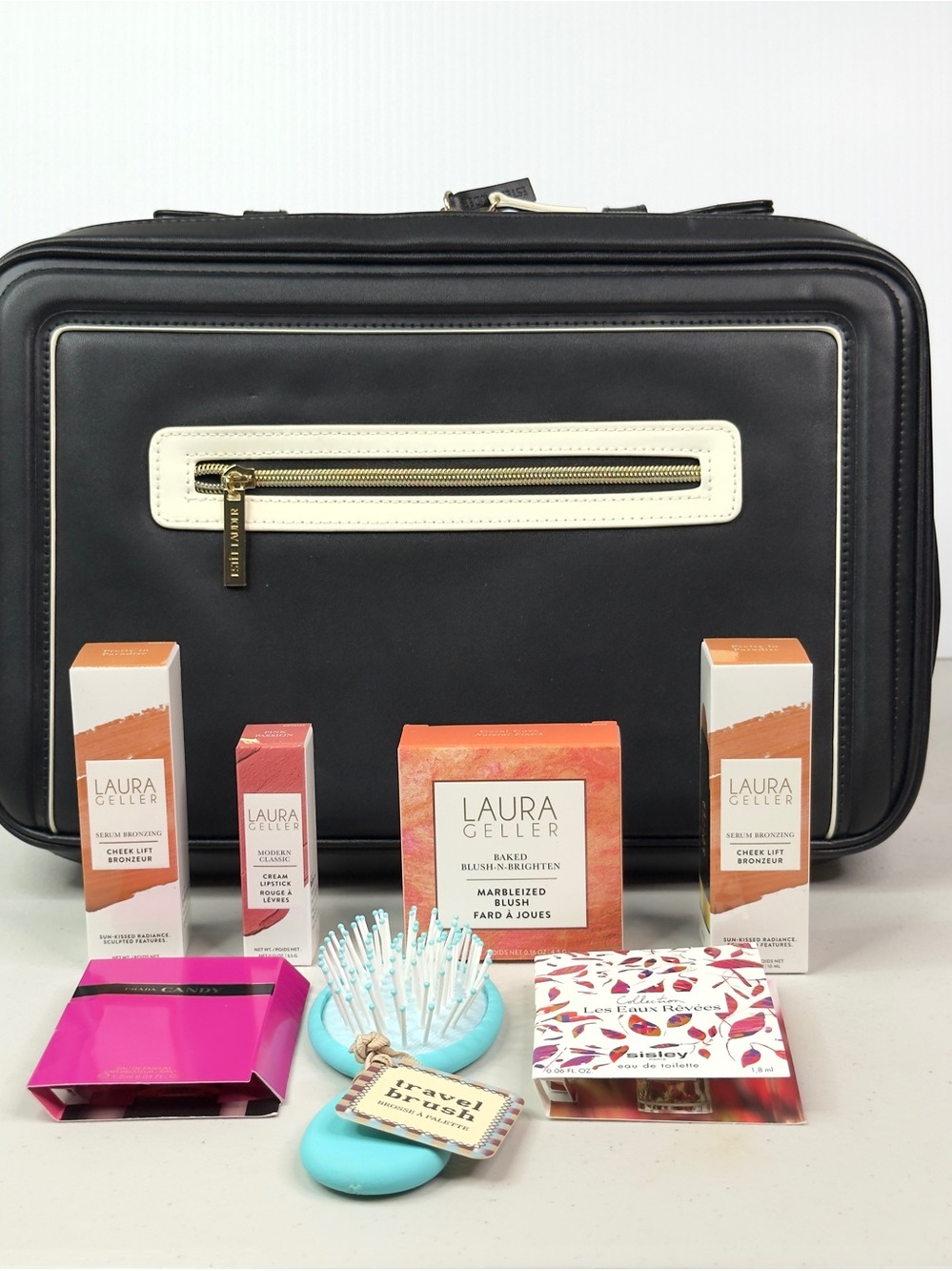 Luxury Travel Makeup Case Bundle Laura Geller Prada Sisley Beauty Set NEW
